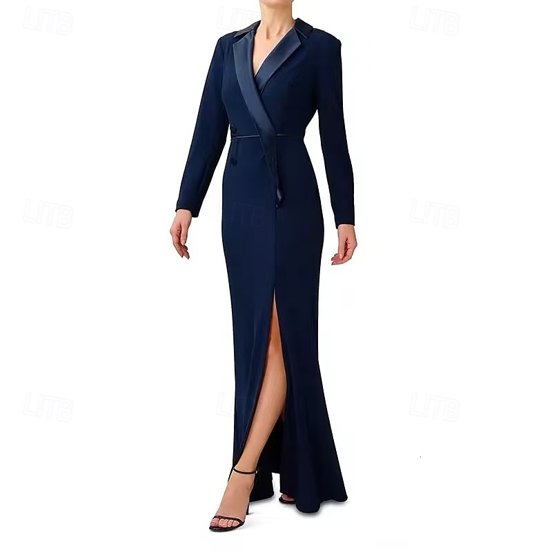 Abito Blazer Mermaide  Tromba Abito da Sera Abito Smoking Festa Serale Black Tie Gala Lunghezza A Terra Maniche Lunghe Collo a V Mercoledì Famiglia Addams Cotone Misto Schienale a Scala con Bottoni del 2025 a $169.99 –P3
