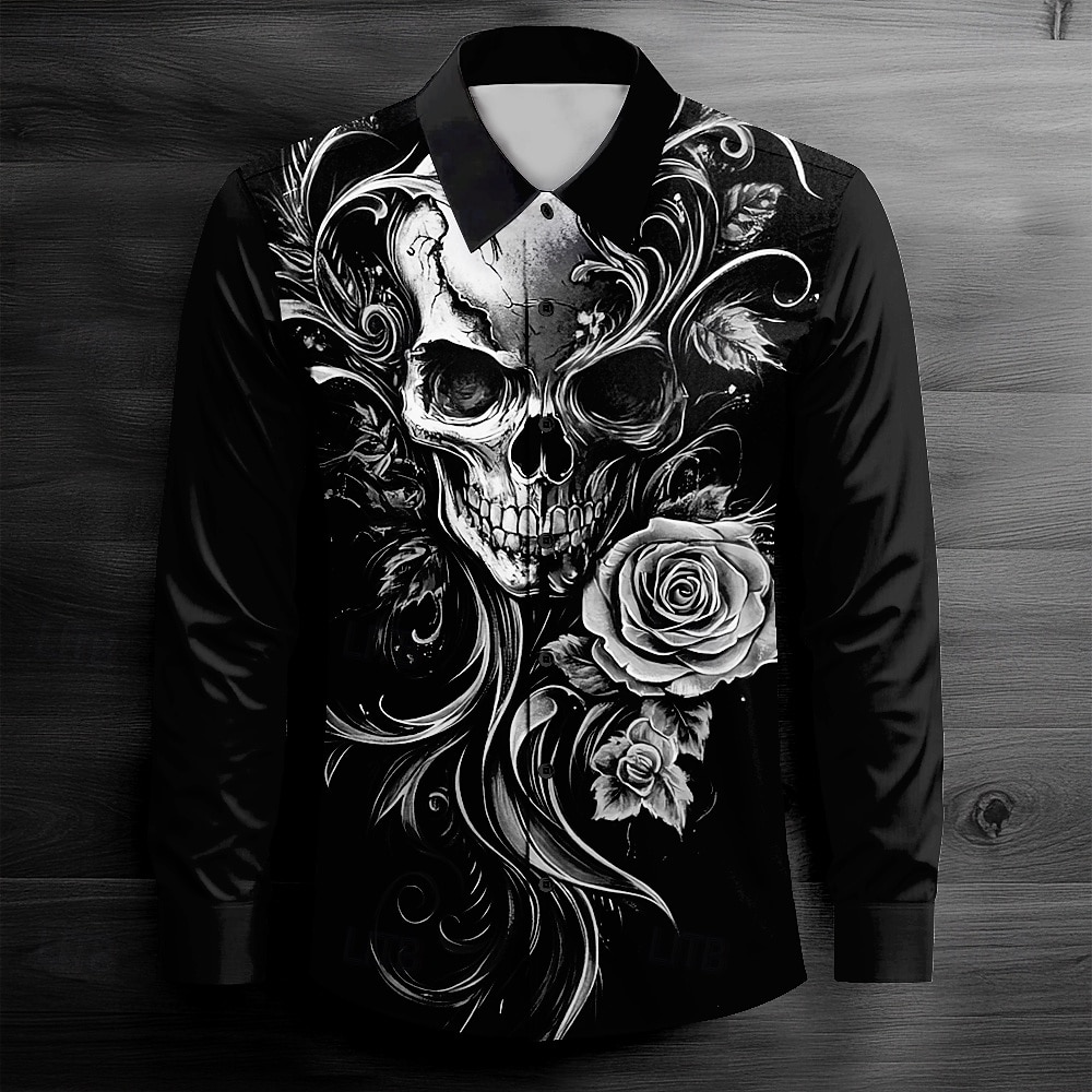 Men's Cool Skulls Casual Shirt Button Up Shirt Long Sleeve Dark Spring Fall Turndown Button Up Red Blue Purple Green Black-white 2025 - $25.99 –P7