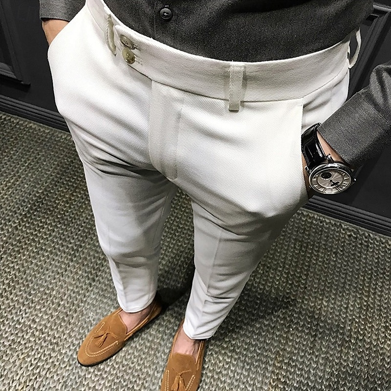 Homens Graduação Social Calças chinês Botões Bolsos Tecido Conforto Formal Festa Trabalho Moda Estilo Clássico Preto Branco Micro-Elástica de 2025 por $23.99 –P5