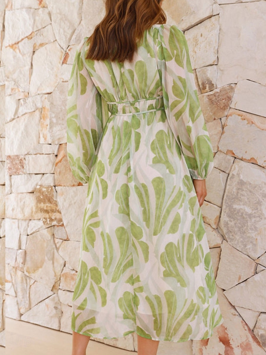Pentru femei Rochii Midi Rochie casual Elegant Stilat Casual Vacanță Petrecere Zilnic Potrivire Largă Floral Manșon Lung În V Trifoi Vară Primăvară Toamnă 2025 - $36.99 –P4