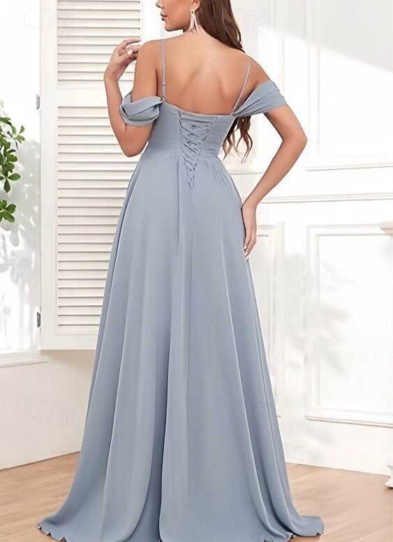 A-Line Bridesmaid Dress Sweetheart / Spaghetti Strap Short Sleeve Elegant Floor Length Chiffon with Draping / Split Front / Ruching 2025 - $154.99 –P2