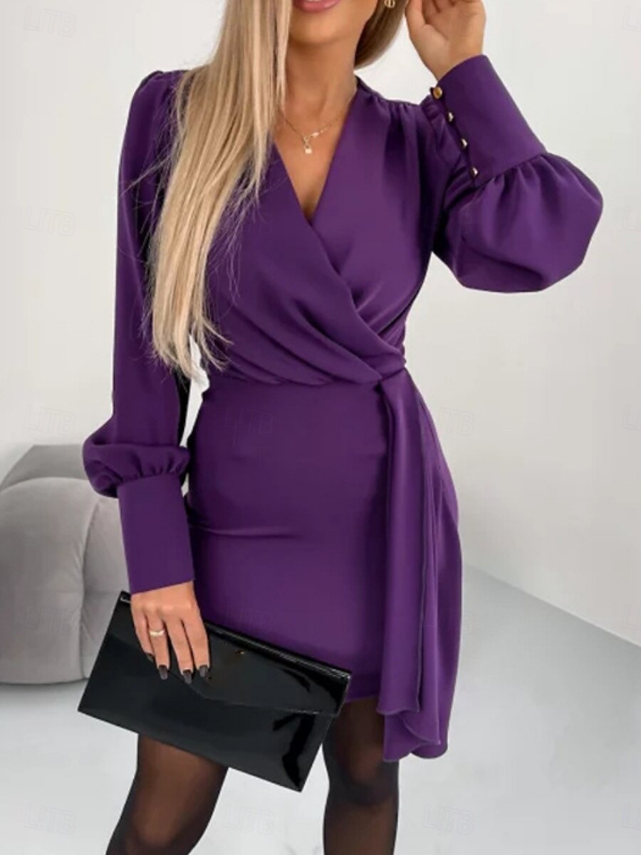 Damen Minikleid Casual kleid Bodycon Stilvoll Sexy Brautkleider schlicht Urlaub Arbeit Täglich Regular Fit Glatt 3/4 Ärmel V Ausschnitt Schwarz Purpur Sommer Frühling 2025 - $31.99 –P3