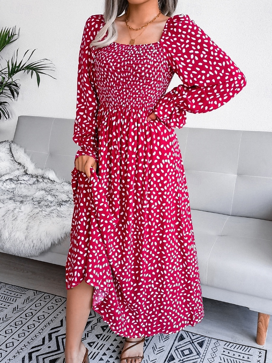 Femme Robe Maxi Robe Maxi Robe de laitière Robe smockée Soirée Hawaïen mode Vacances Travail du quotidien Standard Pois manche longue Col Carré Jaune Rose Claire Printemps Automne de 2025 ? $33.99 –P9