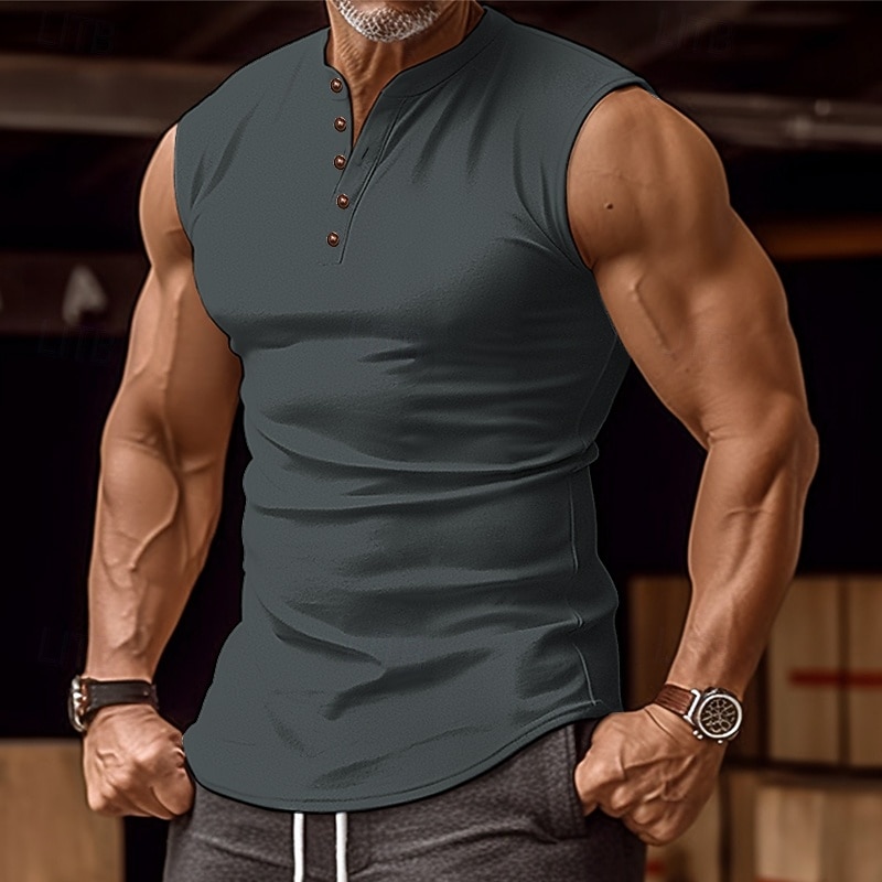 Homens Malha Íntima Camisa Henley Top de colete Camiseta Interior Sem Manga Henley Verão Tecido Moda Designer Básico Férias Rua Para Noite Branco Verde cáqui Top Tee para Homens de 2026 por $13.49 –P2