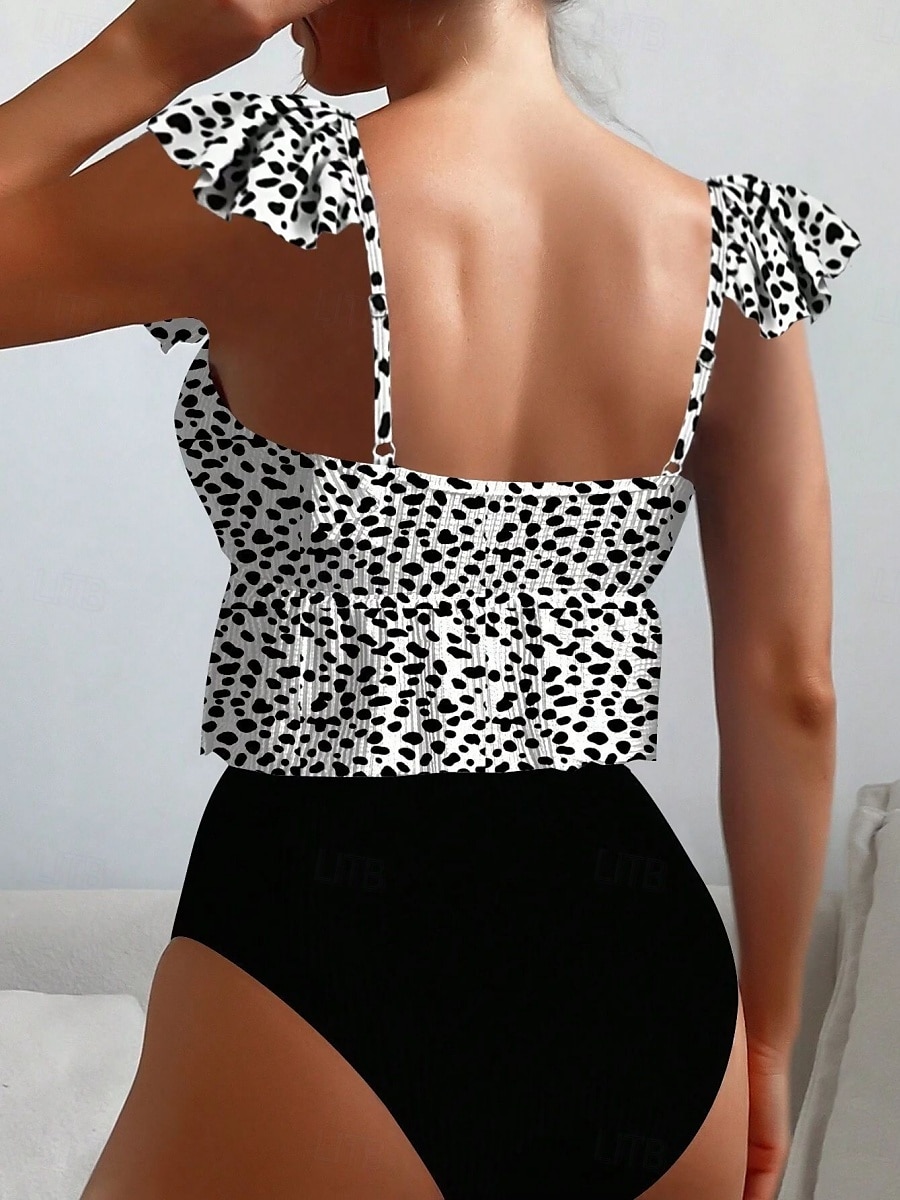 Dame Badetøy Tankini 2 stk Underbukser Badedrakt Drapering Åpen rygg Høy Midje Ferie Strand Klær Polkadotter Dyp utringing Ermeløs Badedrakter 2025 - $21.99 –P2