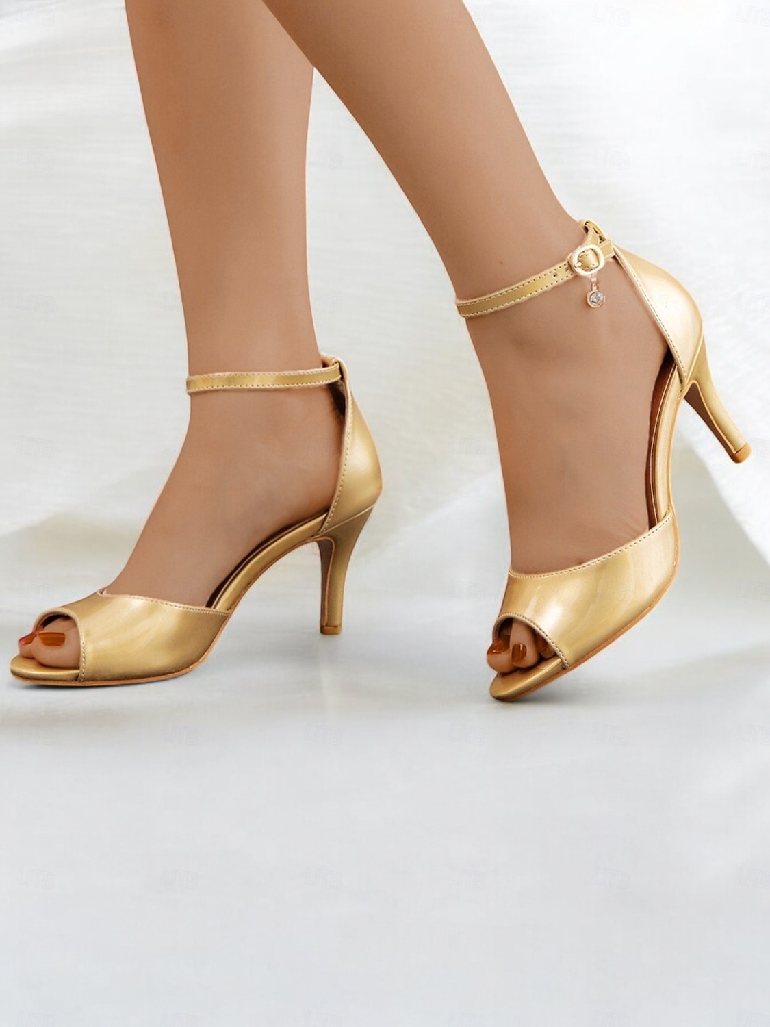 goldene Peep-Toe-Stilettos für Damen mit Fesselriemchen, elegantes Design für Hochzeiten, Partys und formelle Anlässe 2025 - $34.99 –P1