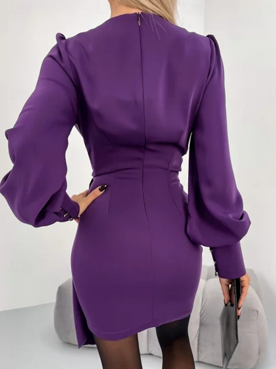 Damen Minikleid Casual kleid Bodycon Stilvoll Sexy Brautkleider schlicht Urlaub Arbeit Täglich Regular Fit Glatt 3/4 Ärmel V Ausschnitt Schwarz Purpur Sommer Frühling 2025 - $31.99 –P2