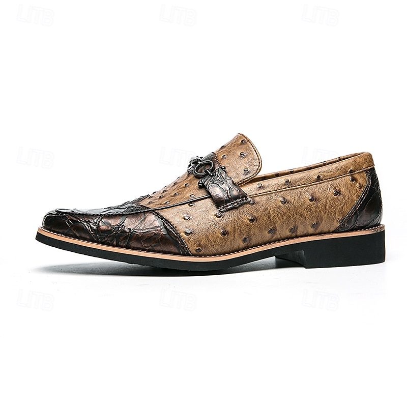 pánské hnědé mokasíny z umělého semiše se pštrosím vzorem – stylové slip-on boty pro formální i běžné příležitosti 2025 - $46.99 –P6