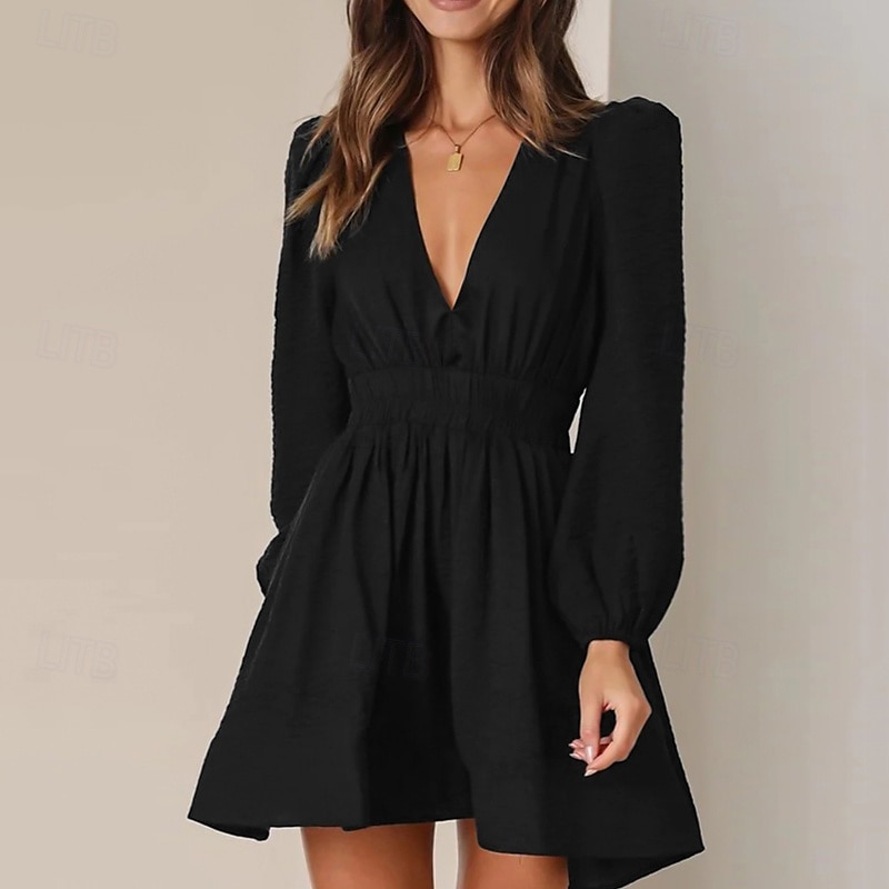 Pentru femei Rochie Mini Rochie casual Rochie A line Stilat Casual Vacanță Zilnic Dată Fit regulat Simplu Manșon Lung În V Negru Roz Îmbujorat Albastru piscină Portocaliu Vară 2025 - $26.99 –P16