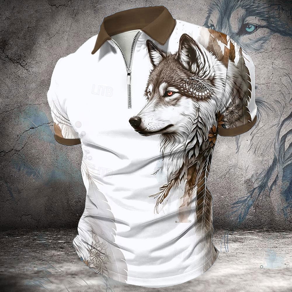 Per uomo Lupo Polo con zip Maglia da golf Manica Corta Magliette polo Camicie con Colletto Casual Divertente Abbigliamento casual alla moda Abbigliamento da vacanza Abiti da festa Stampa 3D Polo con del 2026 a $23.99 –P5