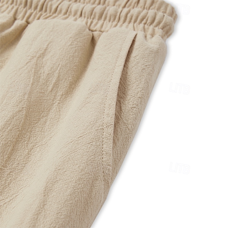 Herren Leinenhose Hose Hosen Strandhose Tasche Kordelzug Elastischer Bund Glatt Komfort Atmungsaktiv Täglich Stilvoll HipHop Hellkaki Schwarz Mikro-elastisch 2025 - $20.99 -P4