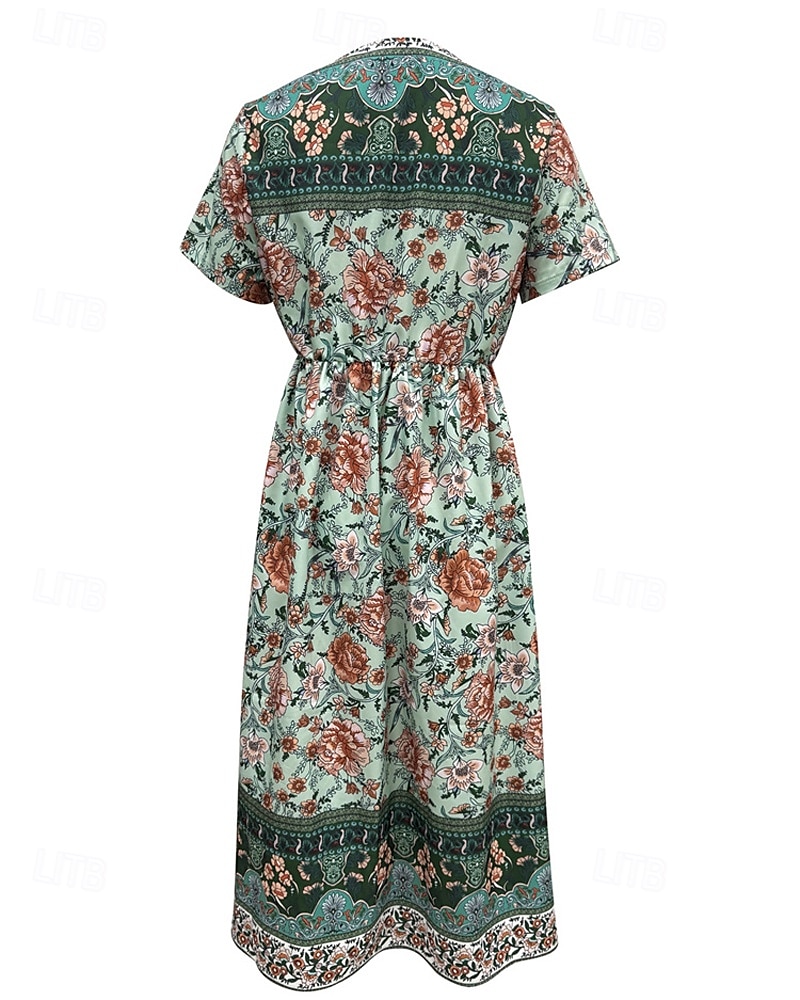 Dam Långklänning Maxiklänning Vardagsklänning A linjeklänning Sommarklänning Boho-klänning Elegant Hawaiisk Stylish Semester Dagligen Datum Normal Blommig Kortärmad V-hals Grön Sommar 2025 - $26.99 –P8