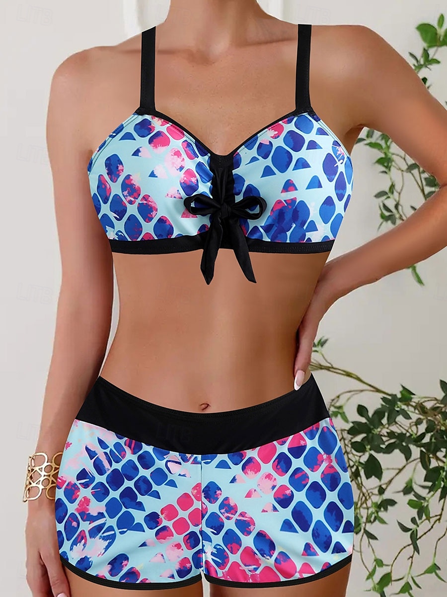 Dam Badkläder Bikini Pojkeben Baddräkt Öppen rygg Hög midja Smal Semester Standkläder Grafisk V-hals Ärmlös Baddräkter 2025 - $27.99 –P1