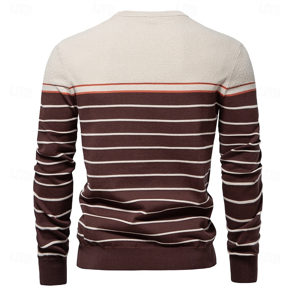 Herren Pullover Gerippt Stricken Normale Oberteile Farbblock Gestreift Rundhalsausschnitt Strickware Täglich Outdoor Urlaub Bekleidung Frühling Herbst Wein Marineblau S M L 2025 - $34.99 –P8
