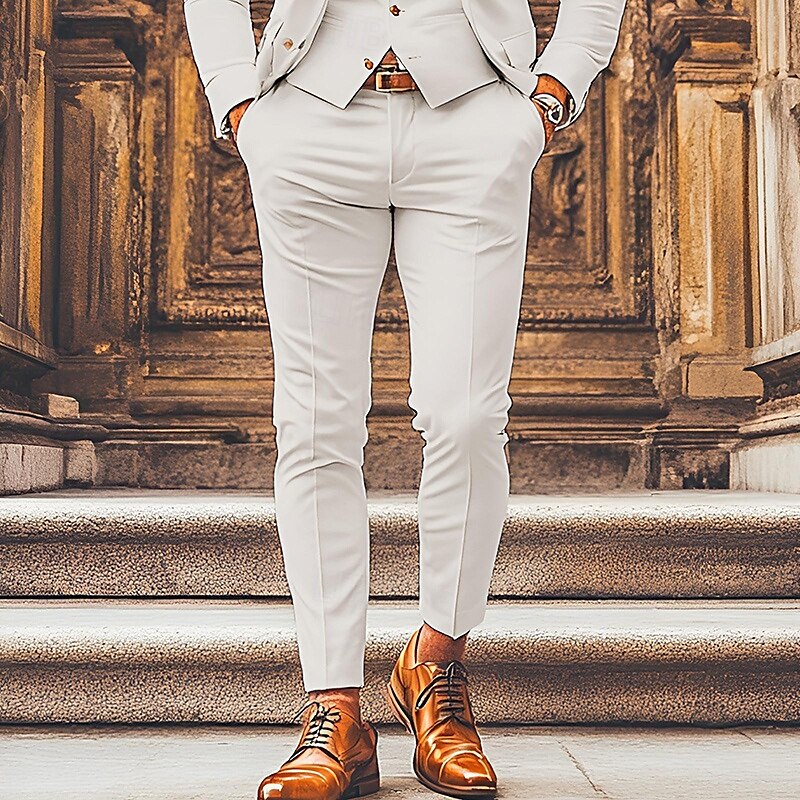 Men's Graduation Dress Pants Trousers Chinos Buttons Pocket Solid Color Comfort Formal Party Work Fashion Classic Style Light Khaki Green Micro-elastic 2025 - $15.49 –P5