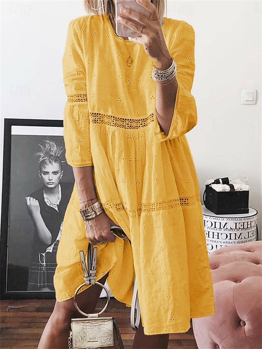 Women's Long Dress Maxi Dress Cotton Linen Dresses Casual Dress Elegant Stylish Basic Vacation Daily Loose Fit Plain 3/4 Length Sleeve Crew Neck White Yellow Blue Purple Summer Spring Fall 2025 - $32.99 –P6
