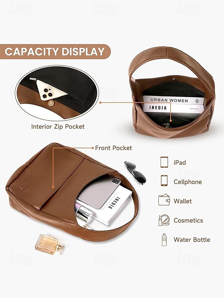 Women's Faux Leather Hobo Shoulder Bag – Minimalist Casual Design for Daily Use and Work Color Black White Brown 2025 - $19.99 –P4