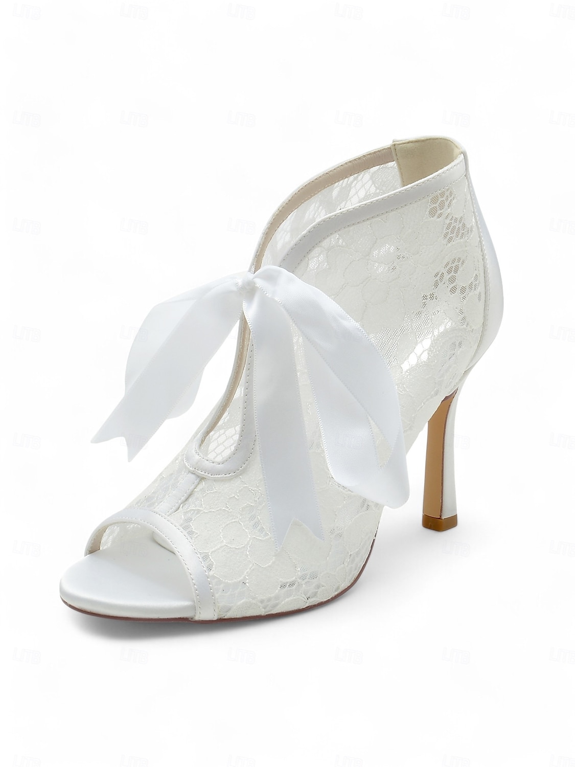 papuci de damă din dantelă albă cu vârf deschis la gleznă cu cravată panglică din satin – pantofi de mireasă eleganți cu toc înalt pentru mirese 2025 - $69.99 –P3