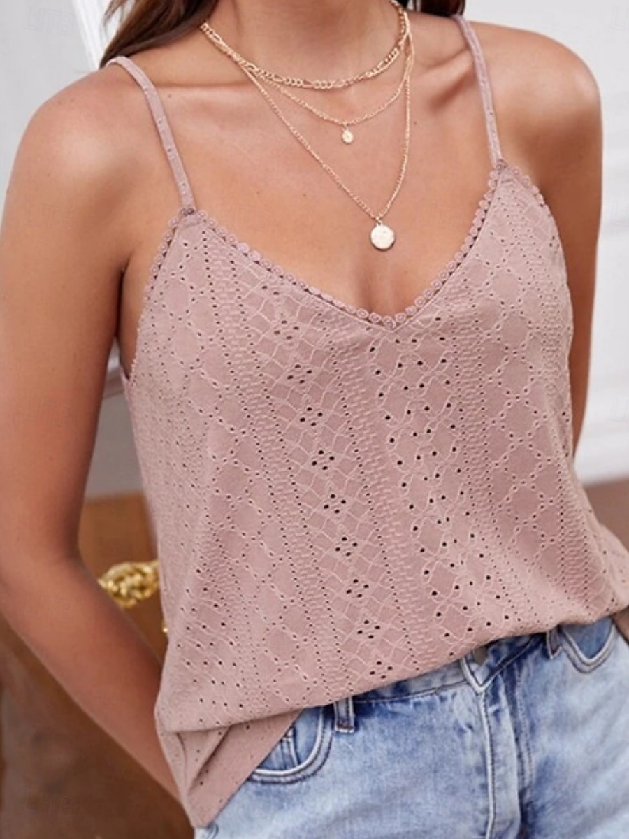 Dames Camisole Tanktop Effen Kleur Stijlvol Casual Mouwloos Band Regular Tops Dagelijks Knoopgaatje Wit Roze Groen Zomer 2025 - $21.99 –P6