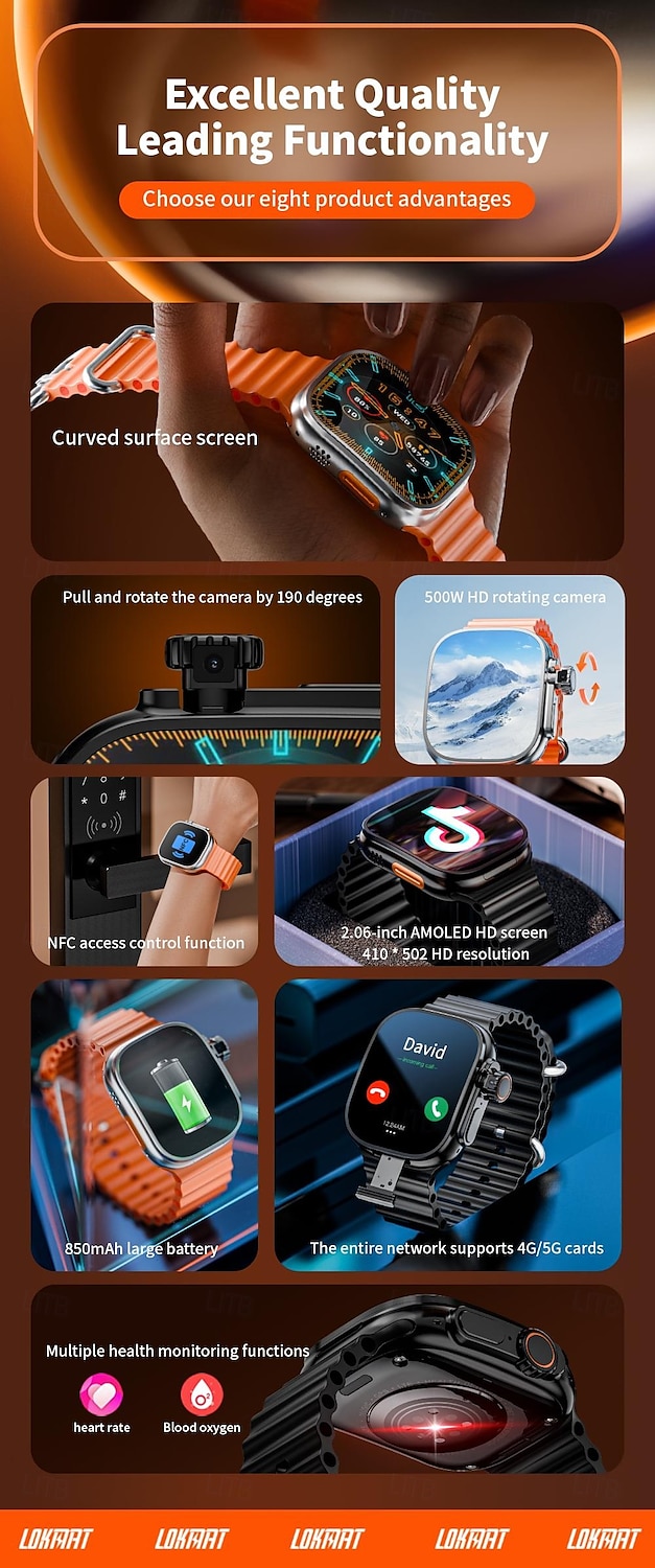 Умные часы LOKMAT XH12C 4G LTE телефон GPS монитор сердечного ритма Bluetooth Android iOS 2.06" 2025 - $113.99 –P2