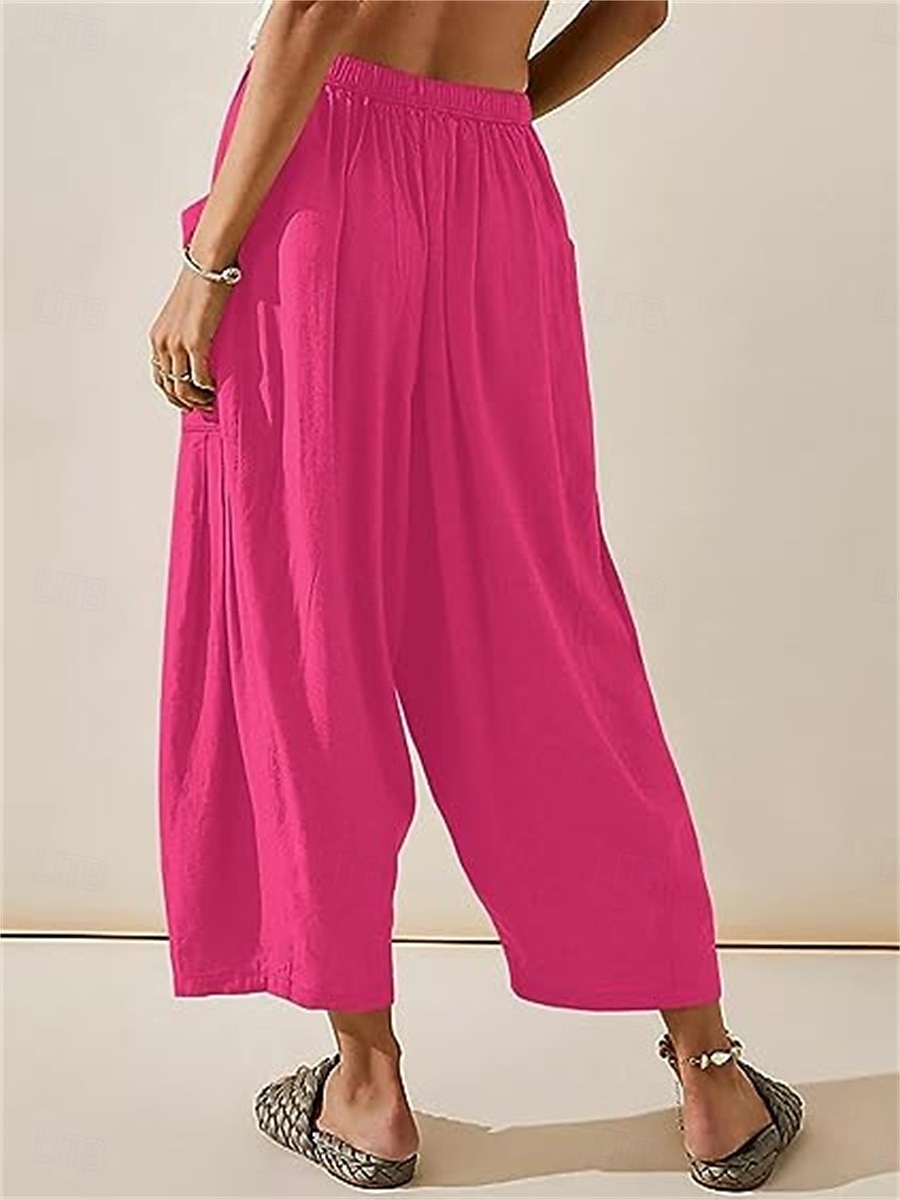Damen Shorts aus Baumwollleinen Leinen-inspirierte Hosen Hose aus Baumwollleinen Mode Streetwear Knöchellang Mittlere Taillenlinie Einfach Tasche Elastischer Bund Bequem Weich Mikroelastisch Outdoor 2025 - $21.99 –P2