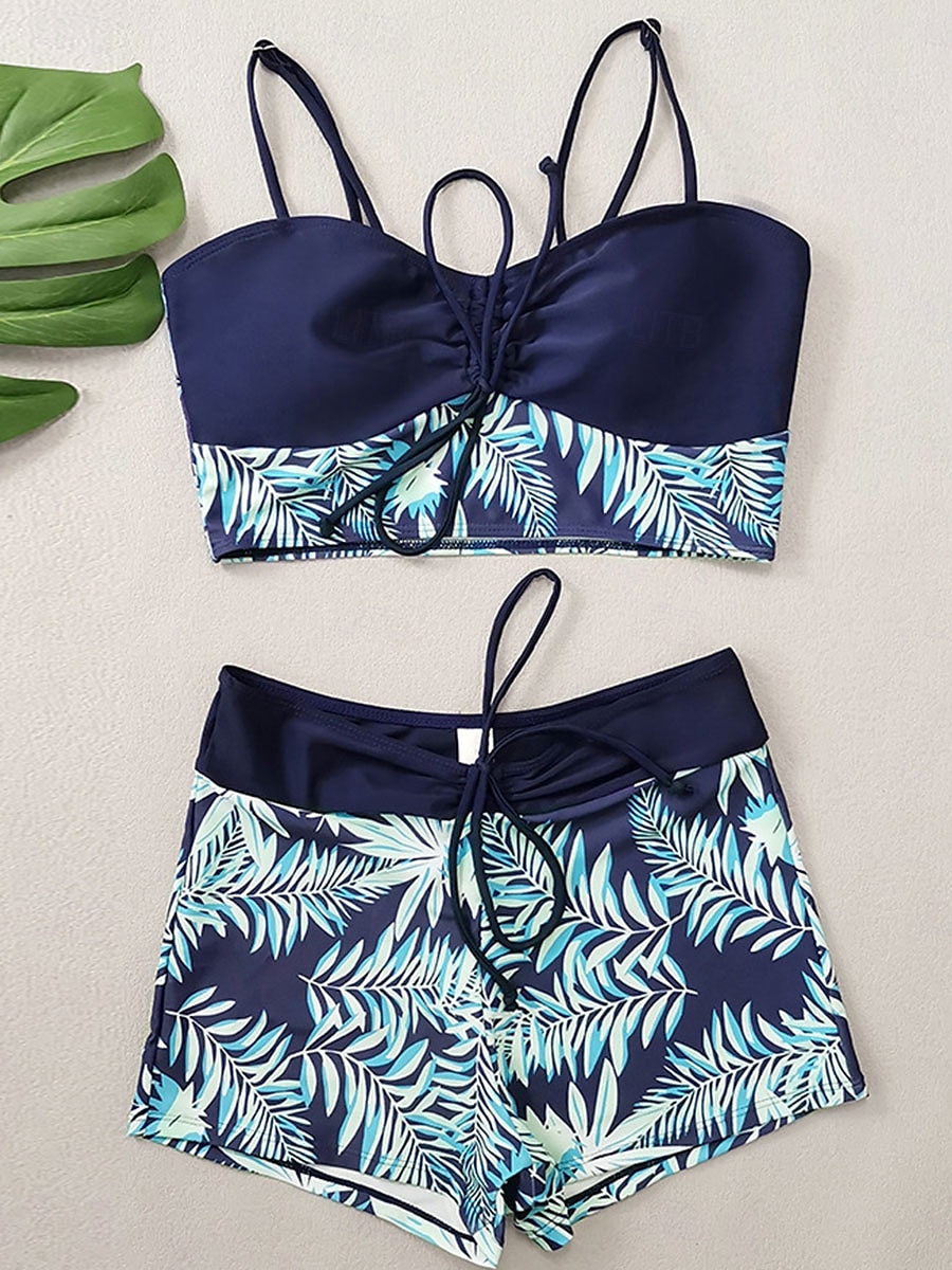 Dam Badkläder Bikini 2 st Pojkeben Baddräkt Öppen rygg Smal Semester Standkläder Grafisk U-hals Ärmlös Baddräkter 2025 - $24.99 –P4