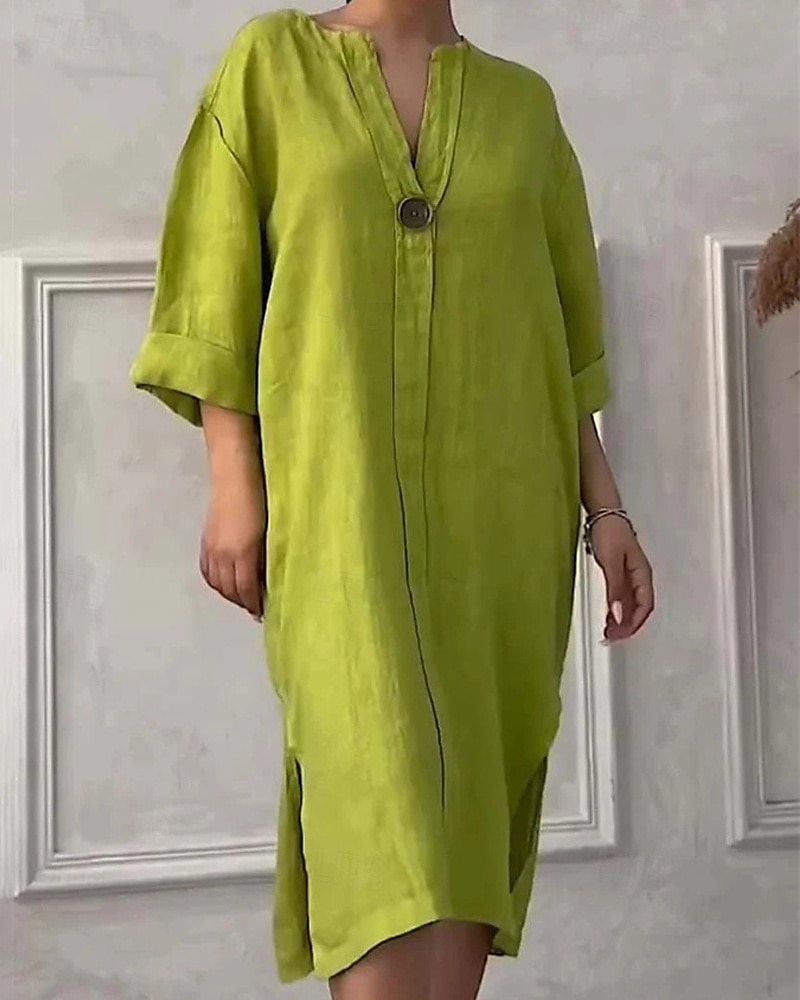 Damen Langes Kleid Maxikleid Leinen-inspirierte Kleider Freizeitkleid Stilvoll Lässig Urlaub Täglich Date Normale Passform Einfach Langarm V Ausschnitt Schwarz Hellgrün Rosa Rote Sommer Frühling 2025 - $26.99 –P4