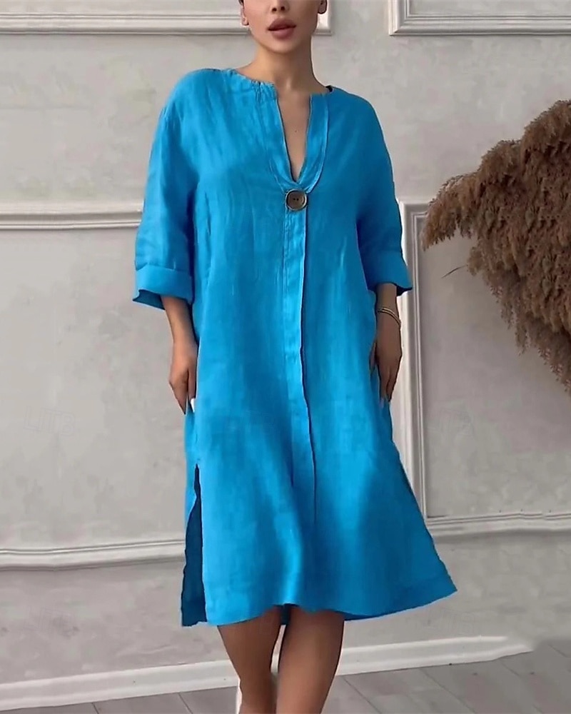 Damen Langes Kleid Maxikleid Leinen-inspirierte Kleider Freizeitkleid Stilvoll Lässig Urlaub Täglich Date Normale Passform Einfach Langarm V Ausschnitt Schwarz Hellgrün Rosa Rote Sommer Frühling 2025 - $26.99 –P7