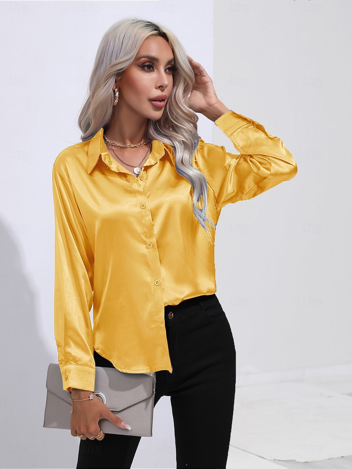 Women's Shirt Boho Shirt Dressy Tops Plain Casual Boho Long Sleeve Bishop Sleeve Shirt Collar Regular Tops Party Evening Wear Daily Evening Party Glitter Silver Black Yellow Red Royal Blue Summer 2025 - $25.99 –P5