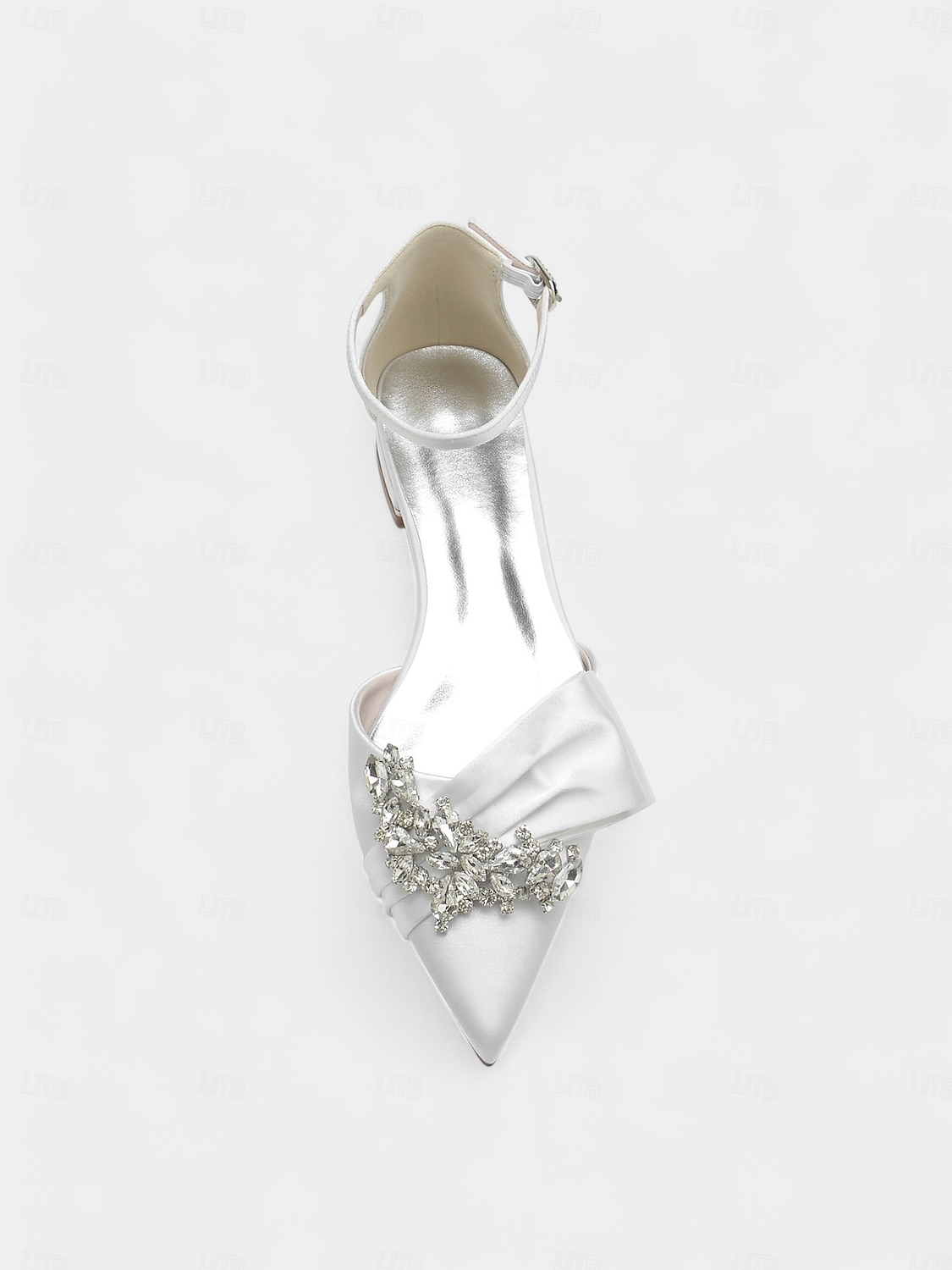 weiße Satin-Pumps mit spitzer Spitze, Strass-Schleife und Fesselriemchen – perfekte Brautschuhe für Hochzeiten 2025 - $64.99 –P4
