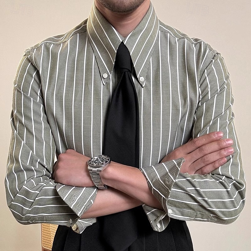 Men's Shirt Spearpoint Collar Shirt Dress Shirt Button Up Shirt Stripe Wedding Party White Blue Green Long Sleeve Lapel Spring &  Fall Clothing Apparel Buttons 2025 - $28.99 –P1