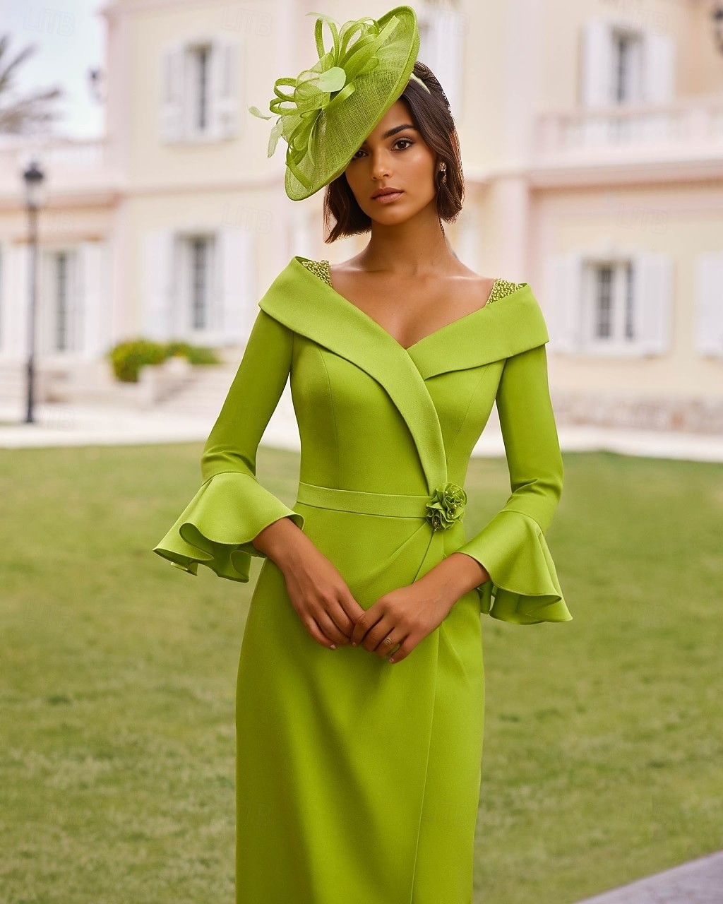 Suknie Koktajlowe Sheath  Kolumnowe Elegancka Suknia Formalna Weselna Długość za Kostkę 3/4 Rękawy Kołnierz Koszulowy Kieszeń Stretch Krep z Kwiatowym Printem Suknie z Kieszeniami 2025 - $188.99 –P3