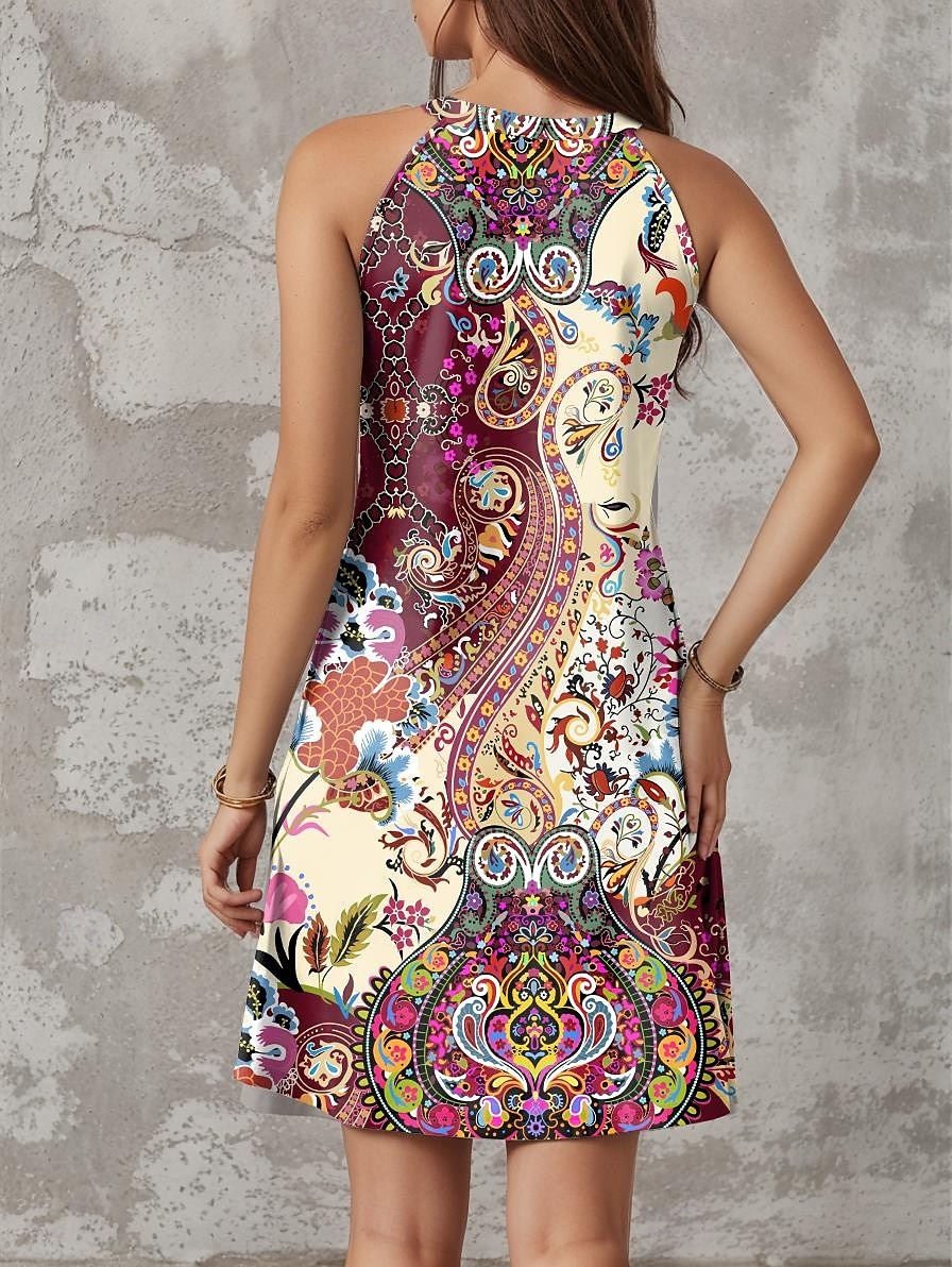 Per donna Mini abito Abito casual Mini abito Prendisole Abito estivo Informale Da mare Giornaliero Cocktail party Standard Motivo cashemire Senza maniche Halter Neck Rosa Estate del 2025 a $31.99 –P3