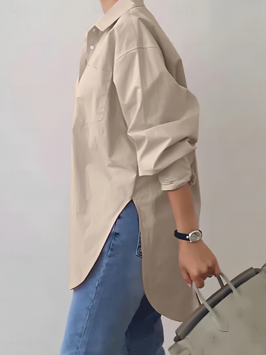 Dame Skjorte Bluse Helfarge Stilfull Fritid Langermet Skjortekrage Vanlige topper Daglig Knapper Hvit Rosa Kakifarget Sommer Vår 2025 - $29.99 –P10