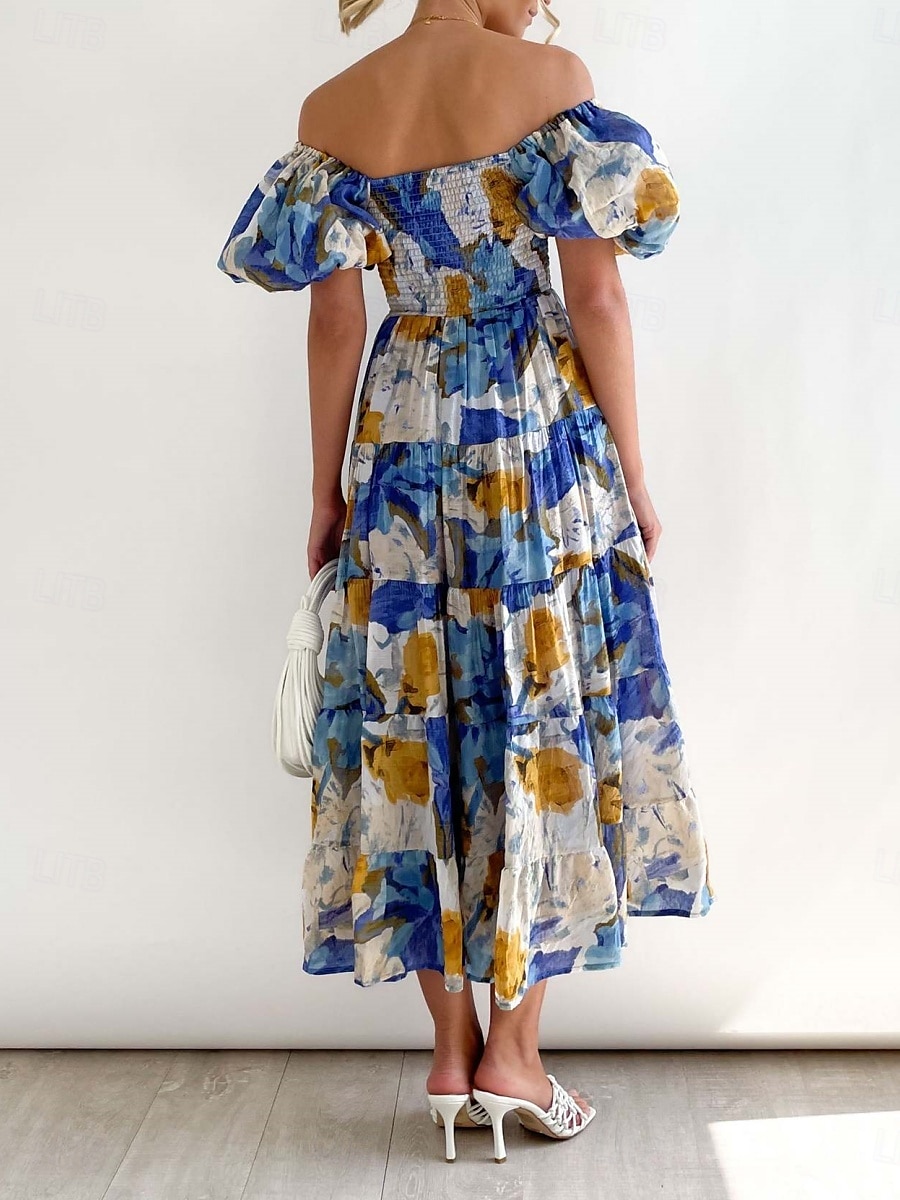 Femme Robe Maxi Robe casual Robe Évasée Robe Trapèze mode Décontractées Vacances du quotidien Standard Floral Manche Courte Epaules Dénudées Bleu Vert Eté de 2025 ? $36.99 –P6