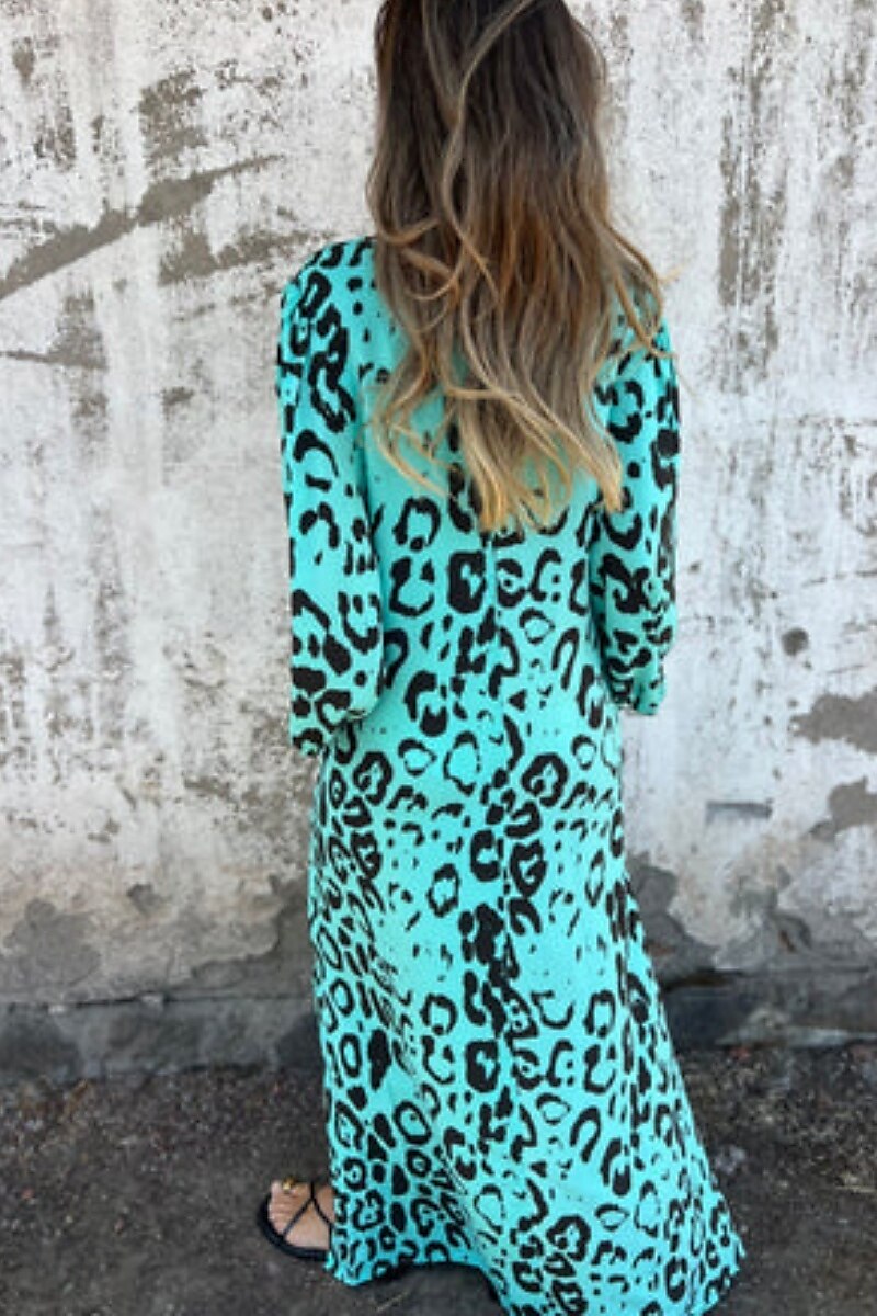 Dámské Maxi šaty Volnočasové šaty Boho Chic šaty Čechy Na běžné nošení Cikánský Dovolená Denní Plážové Volný Leopard 3/4 délka rukávu Do V Vodní modrá Trávová zelená Léto Jaro 2025 - $23.99 –P2
