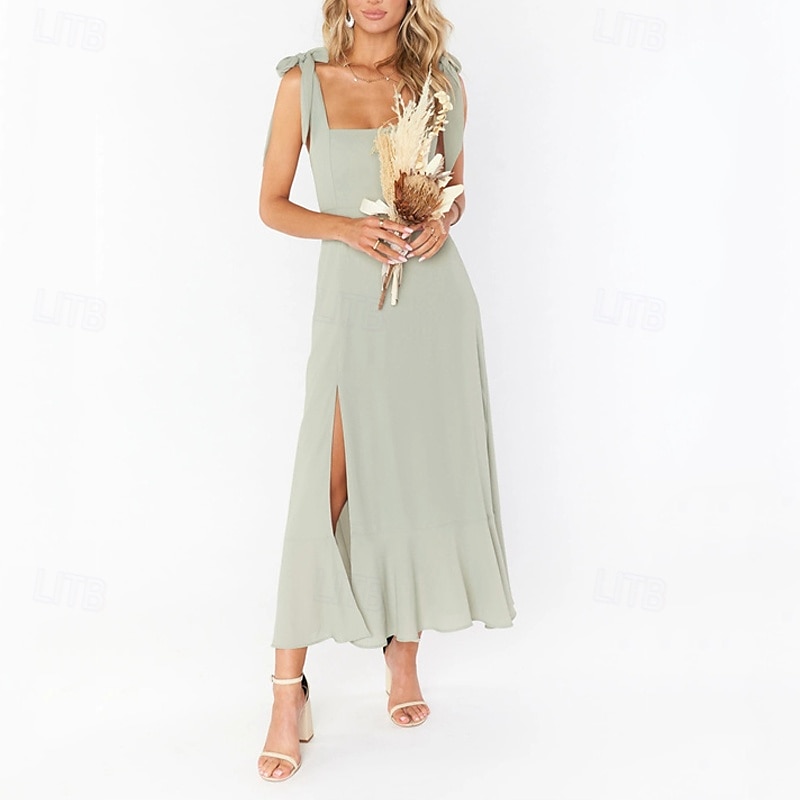 Dámské Dlouhé šaty Maxi šaty Šaty na promoci Áčkové šaty Letní šaty Cami šaty Elegantní stylové Dovolená Denní Rande Běžný Bez vzoru Bez rukávů Hranatý Černá Bílá Světle zelená Světlá růžová Léto 2025 - $36.99 –P19