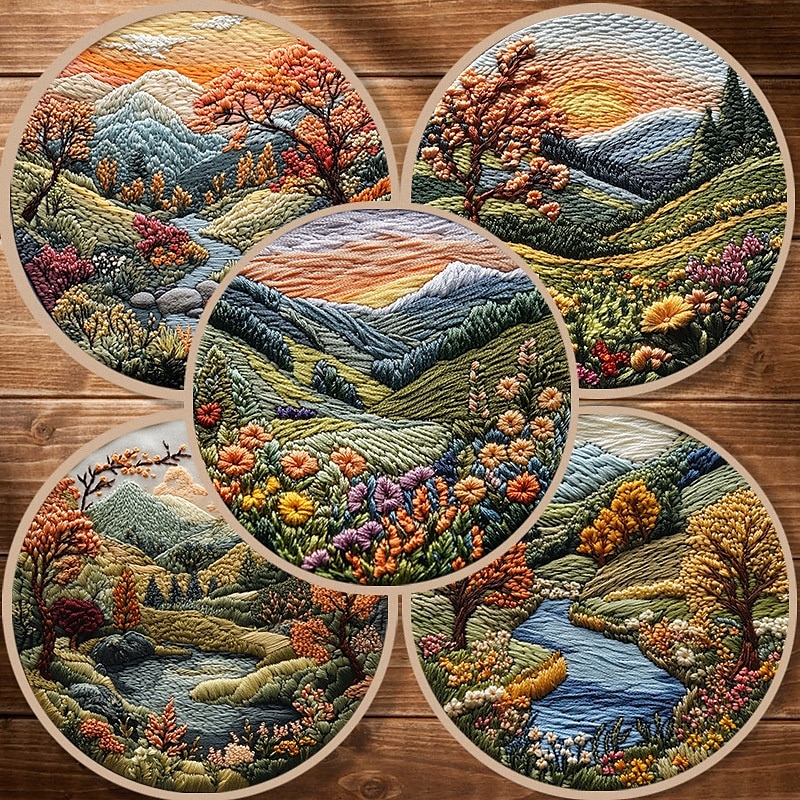 Embroidery Kit for Beginners,Cross Stitch Needlepoint Kits for Adults Starter Easy Snowy Mountain Pattern Fabric Hand Crafts,Hoops,Needle,Women DIY Hanging Plants,Sewing Hobby 2025 - $6.49 –P1