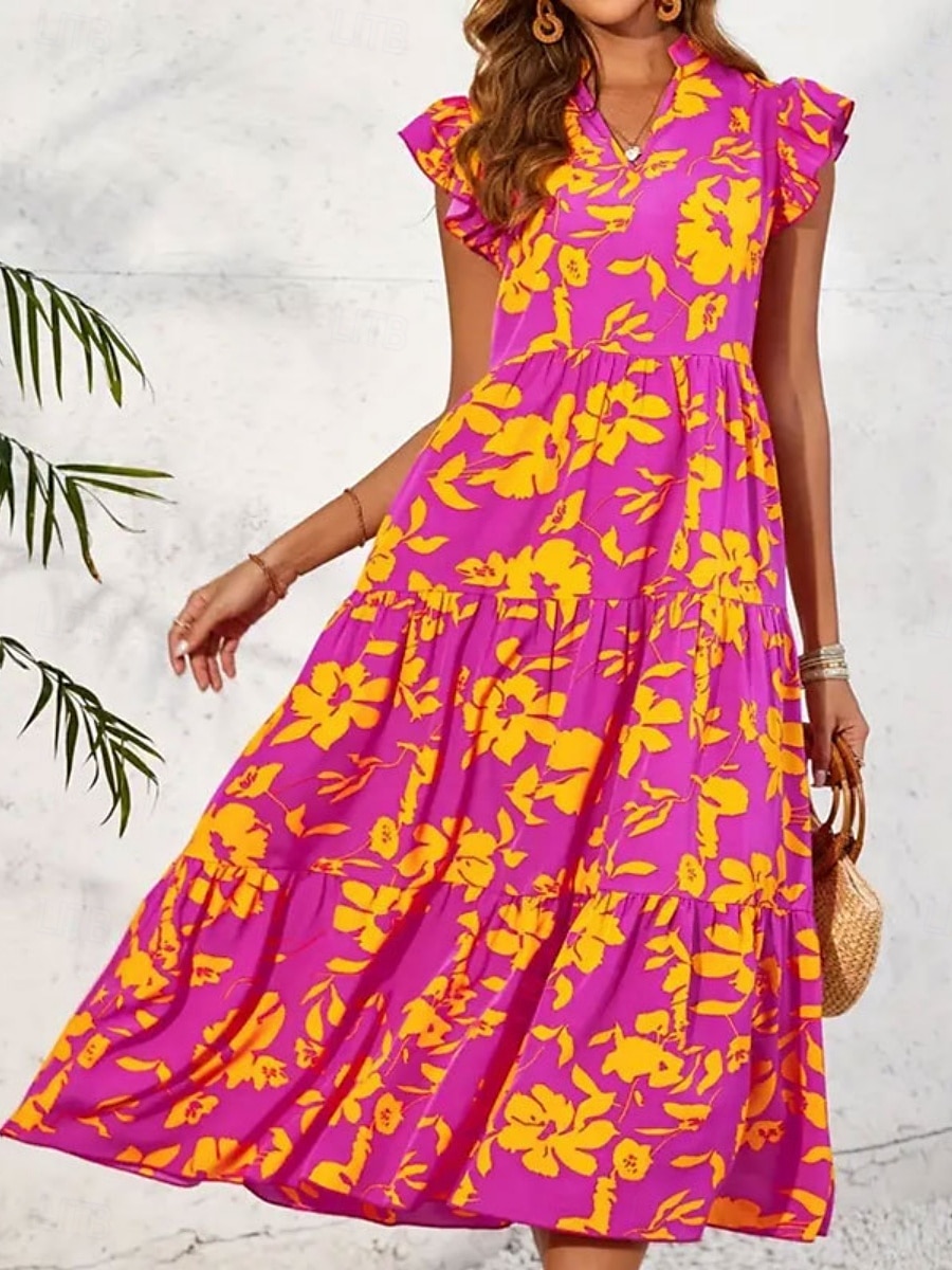 Damen Maxidress Casual kleid Schaukelkleid A Linie Kleid Tank-Top Kleid Stilvoll Brautkleider schlicht Urlaub Täglich Regular Fit Blumen Ärmellos V Ausschnitt Gelb Purpur Sommer 2025 - $32.99 –P3