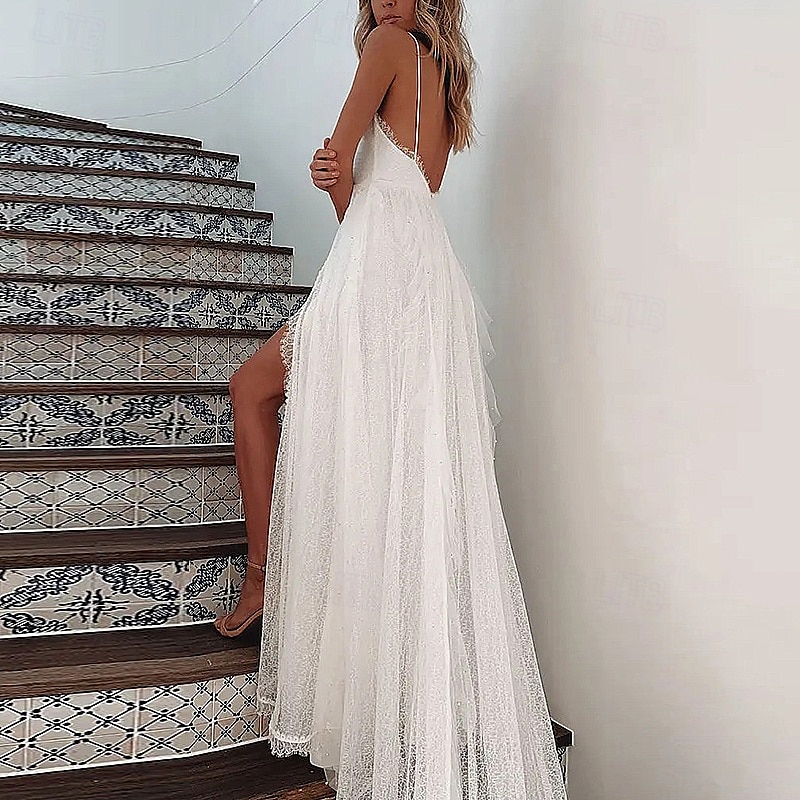 Damen Maxikleid Abschlusskleid Freizeitkleid A Linie Kleid Sommerkleid Stilvoll Sexy Urlaub Täglich Date Normale Passform Einfach Ärmellos V Ausschnitt Weiß Sommer 2025 - $28.99 –P3