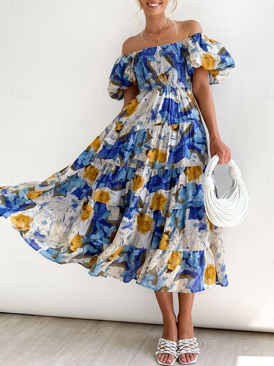 Femme Robe Maxi Robe casual Robe Évasée Robe Trapèze mode Décontractées Vacances du quotidien Standard Floral Manche Courte Epaules Dénudées Bleu Vert Eté de 2025 ? $36.99 –P8