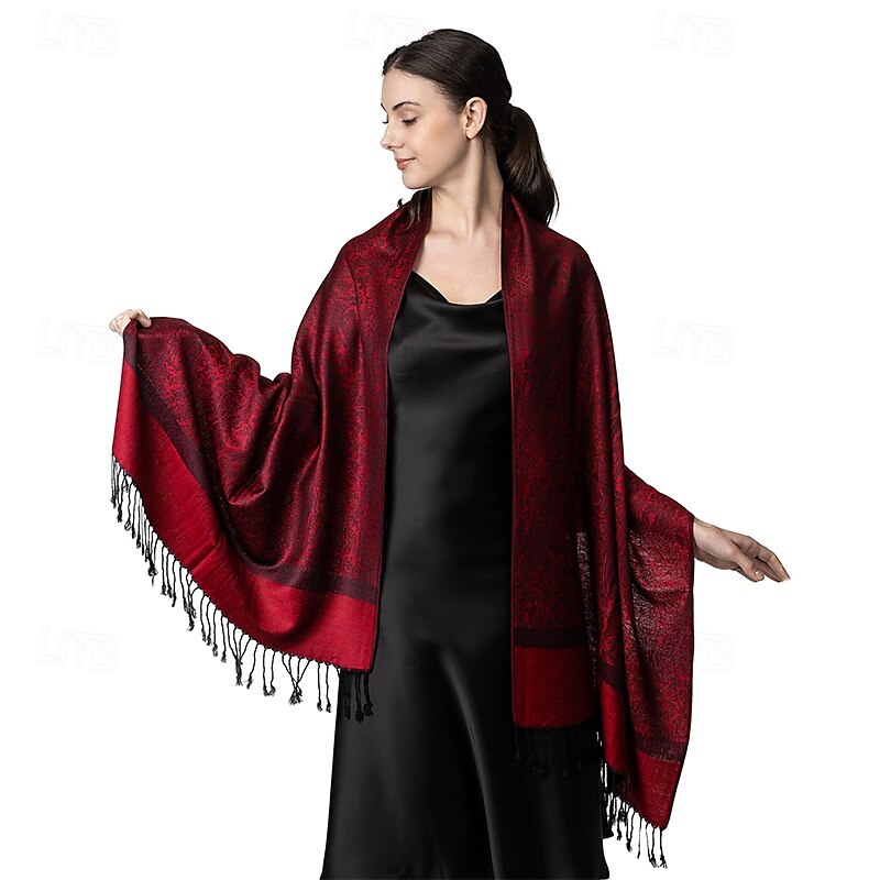 Écharpe châle pashmina en cachemire soyeux Vimate - Écharpe pashmina jacquard double face douce pour femme pour robe de soirée châle de voyage de 2025 ? $26.99 –P42