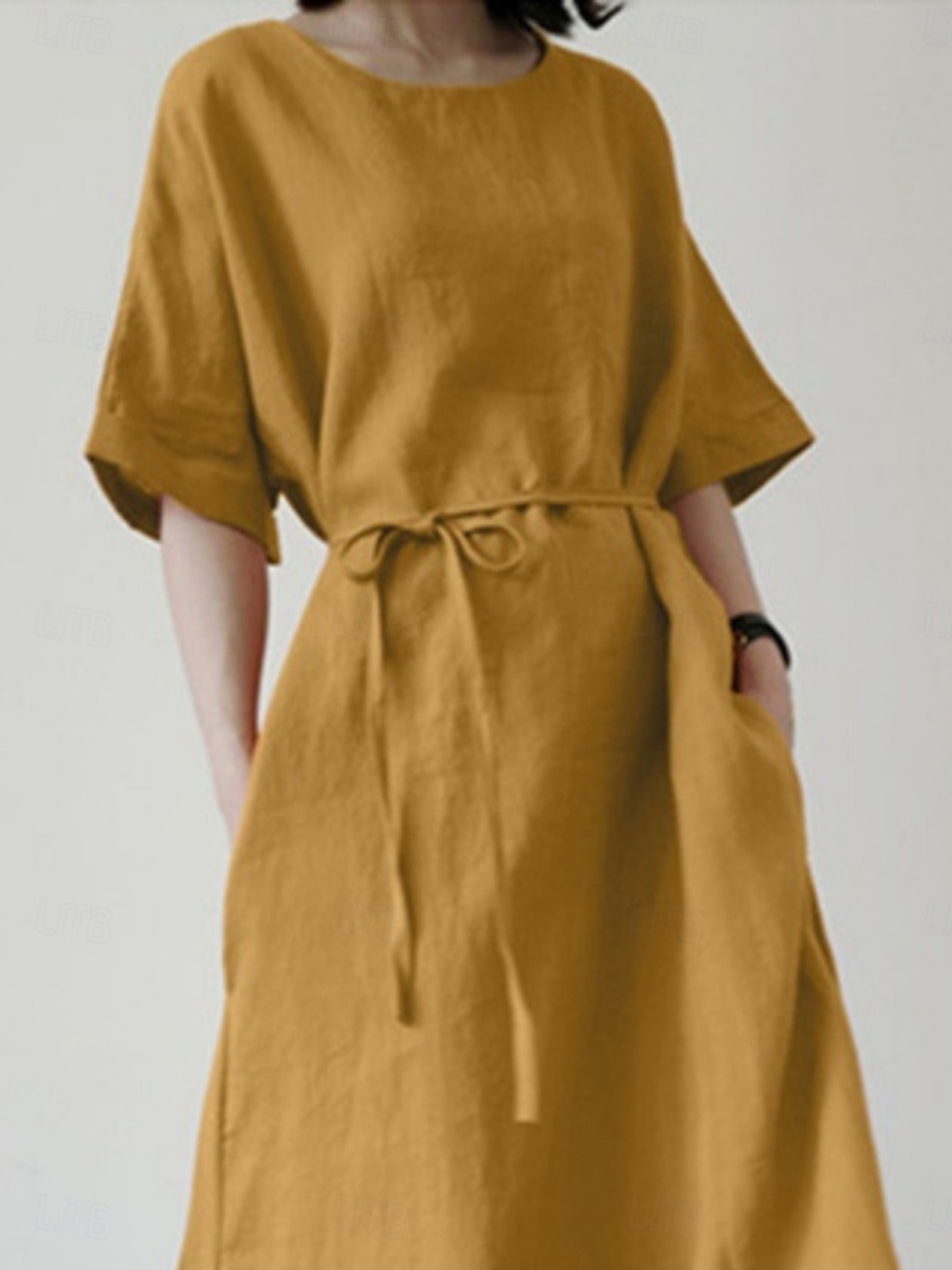 Per donna Mini Abito Abiti in cotone e lino Vestito Casual Essenziale Casual Vacanza Quotidiano Vestibilità regolare Semplice Mezza Manica Girocollo Nero Giallo Blu Estate del 2025 a $22.99 –P2
