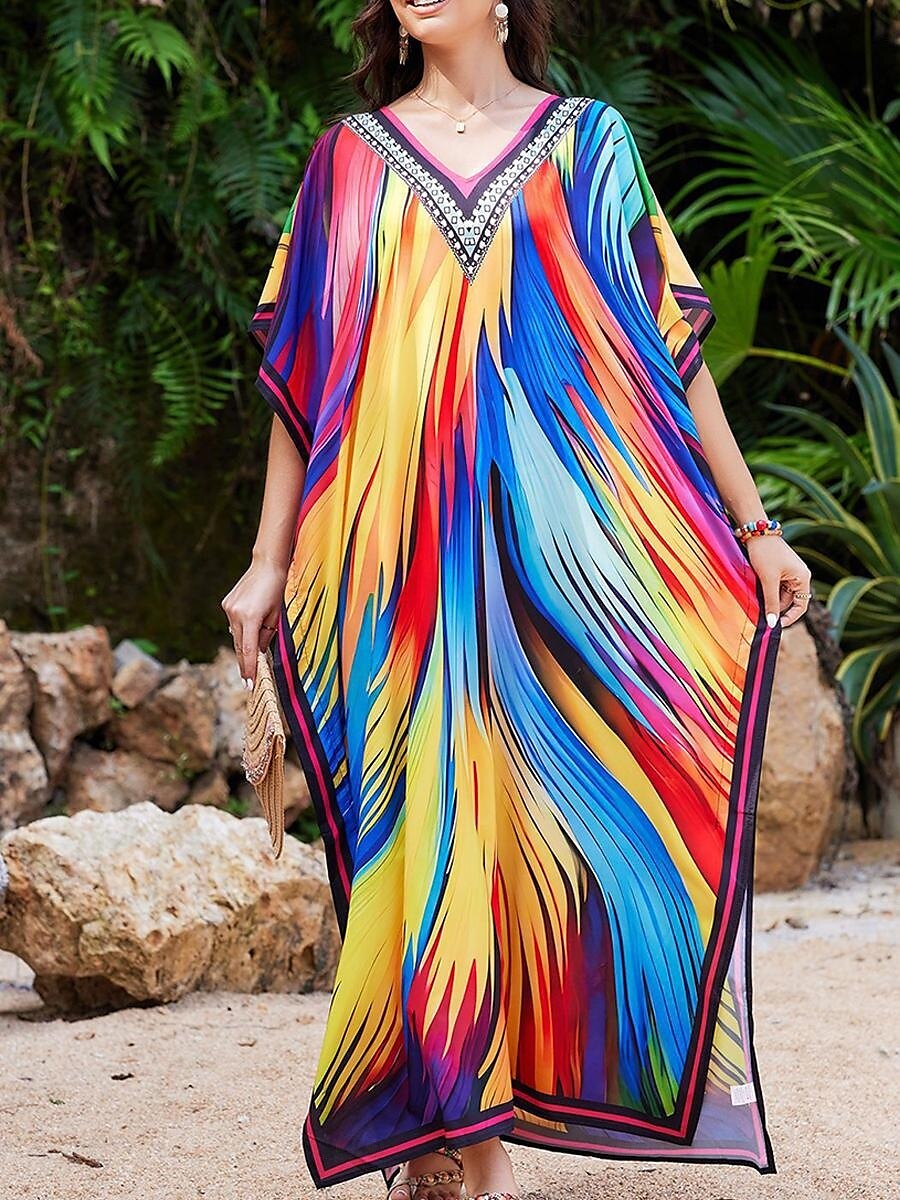 Damen Badeanzug Zudecken Schwimm-Kleid Bademode Patchwork Urlaub Strandbekleidung Graphic V Ausschnitt Langarm Badeanzüge 2025 - $34.99 –P4