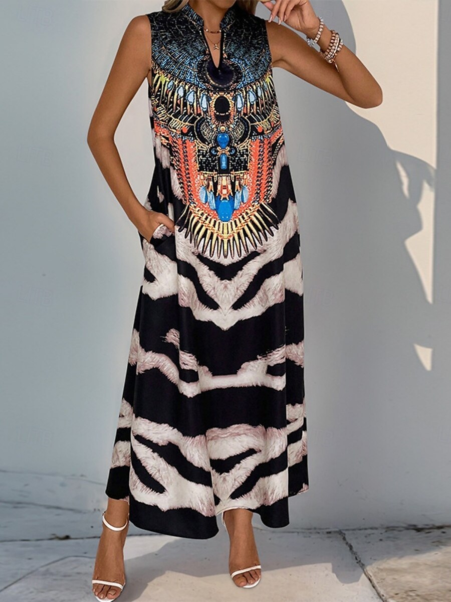 Női Maxiruha hétköznapi ruha Boho elegáns ruhák Ujjatlan ruha Boho ruha Csehország Alkalmi Boho Vakáció Napi Tengerpart Laza öltözet Virágos Ujjatlan Vágott nyak Fekete Nyár 2025 - $23.99 –P6