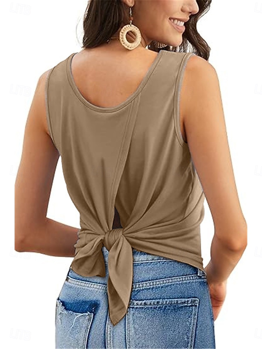 Dames Camisole Tanktop Effen Kleur Dagelijks Casual Mouwloze Crew Neck Regular Tops Dagelijks Print Khaki Lichtblauw Zomer 2025 - $21.99 –P6
