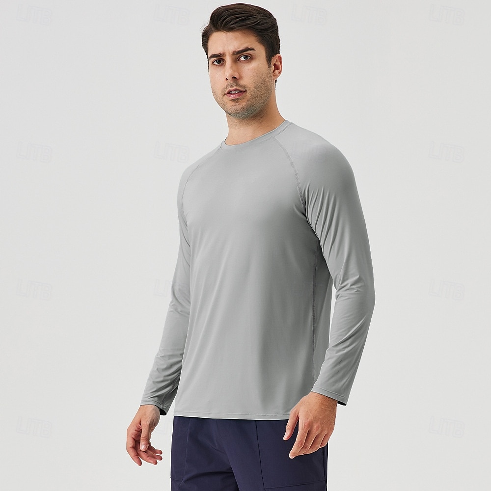Men's Sun Protection T-shirts Tee Long Sleeve Crew Neck Summer Spring Solid Color Active Crewneck Sports & Outdoor Fishing Light Blue Black White Top Tee for Men 2025 - $22.99 –P7