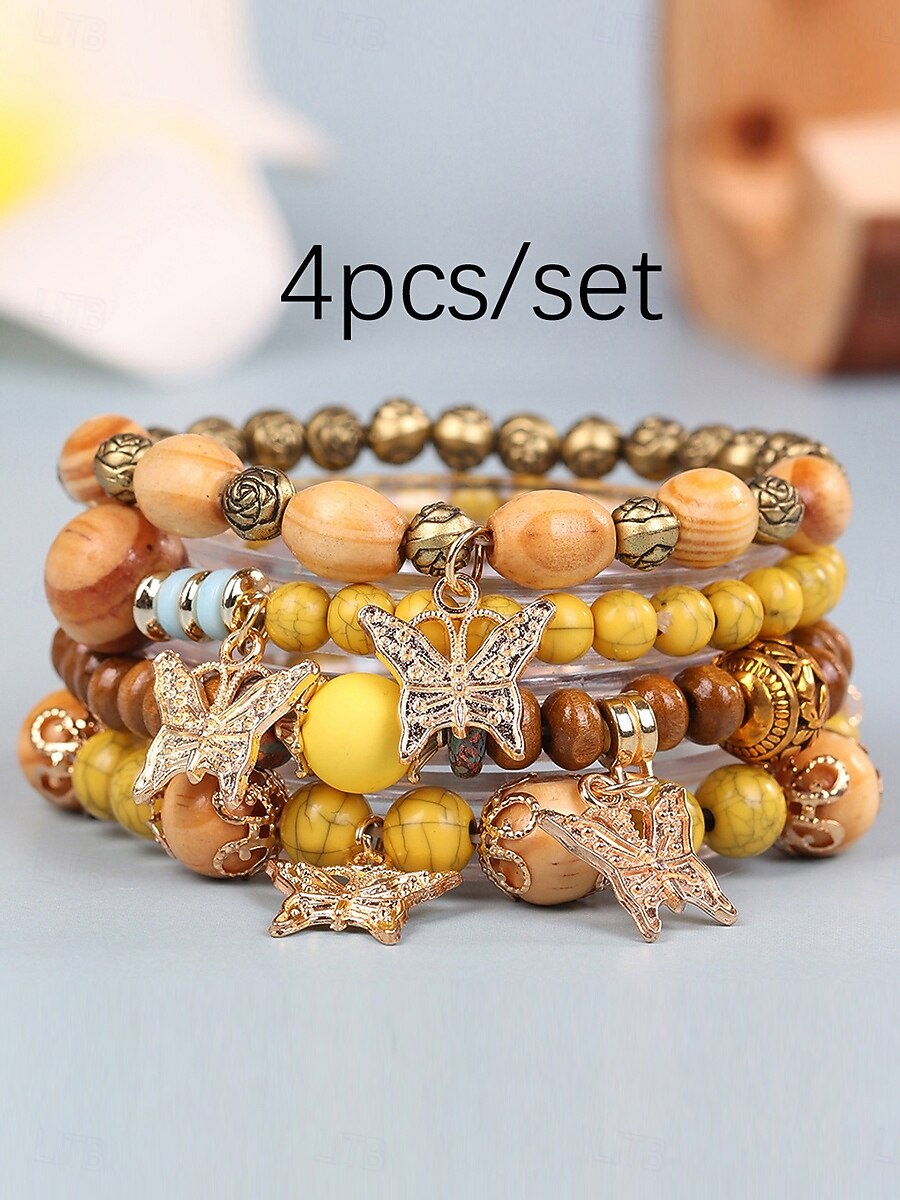 Régies stílus Golyó Divat Személyre szabott Fa Karkötő ékszerek Light Mix / Sárga / Katonai zöld Kompatibilitás Szabadság 2026 - $5.49 –P3