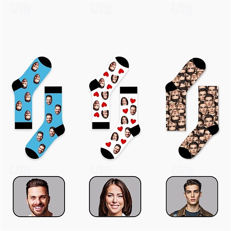  chaussettes à visage personnalisé meilleur cadeau pour papa chaussettes de travail photo pour couple mariage anniversaire Noël amoureux des animaux famille anniversaire de 2025 ? $15.49 –P3