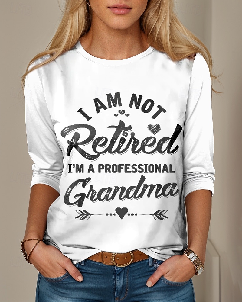 T-shirt femme à manches longues lettre décontractée à manches longues col rond hauts réguliers impression quotidienne week-end noir blanc automne hiver préautomne de 2025 ? $22.99 –P2